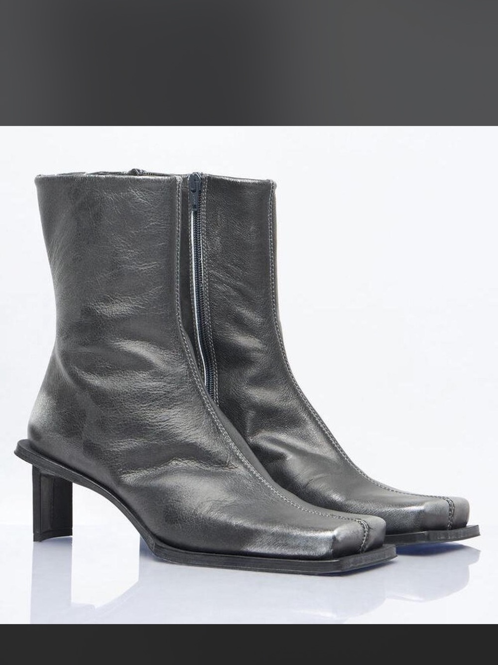 MIISTA Classic Metallic Leather Mid-Heel Ankle Boots